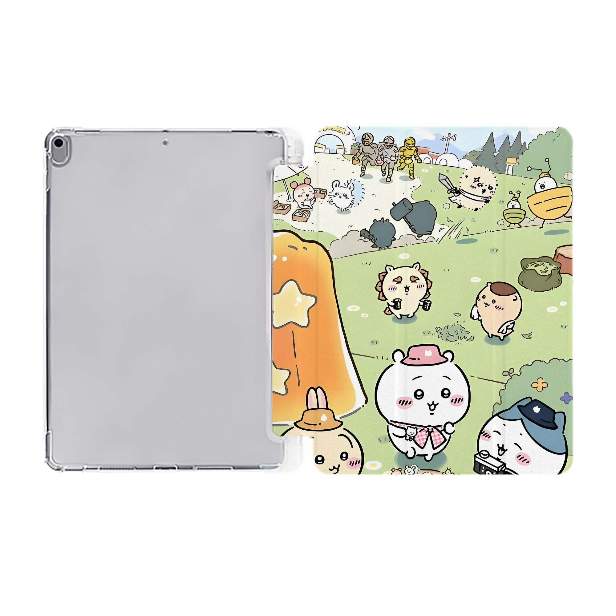 （画像用） ちいかわ Chii-kawa IPad ケース ペン収納付き 三つ折りスタンド PUレザー×シリコン 対応機種9.5/10.5/10.9インチ